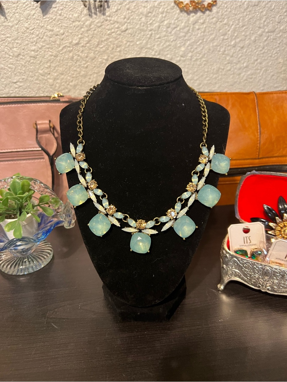 Light Blue and Gold Floral Necklace